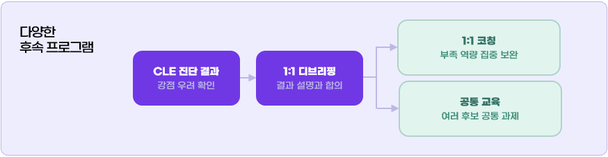 HSG 휴먼솔루션그룹 CLE 후속 프로그램: 1:1 디브리핑, 맞춤형 코칭, 공통 교육 과정 연계